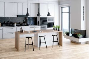 “Bright, open kitchen with contemporary design elements, highlighting the possibilities of transforming your remodeling vision into reality.