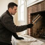 Seattle homeowner cleaning fireplace to prevent indoor odors
