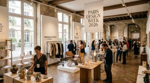 A sunlit gallery in the Marais district of Paris decorated with emerging designer collections and handcrafted objects during Paris Design Week 2026
