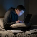 Austin college freshman adjusting pillow for neck comfort