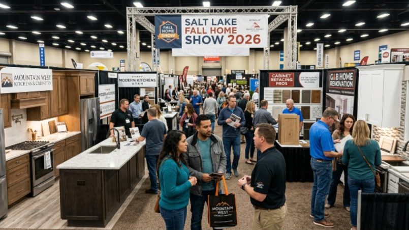 Visitors browsing kitchen remodeling booths at the Salt Lake Fall Home Show 2026