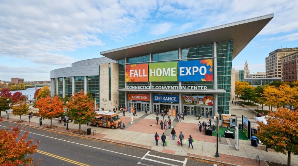 Connecticut Convention Center exterior during a fall home expo