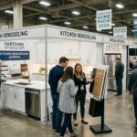 Visitors browsing kitchen remodeling booths at a Hartford home show