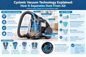 Cyclonic vacuum technology separating dust from air