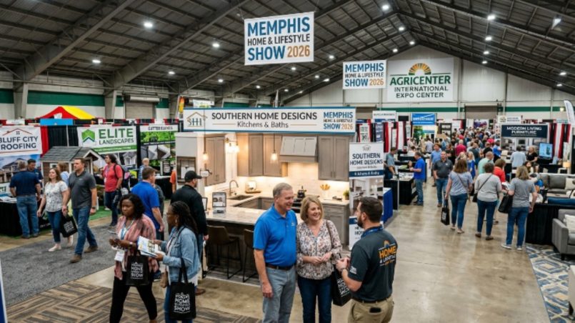 Visitors exploring exhibitor booths at the Memphis Home and Lifestyle Show 2026 inside Agricenter International Expo Center