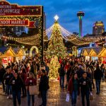 Festive holiday vendor market at the San Antonio Christmas Showcase 2026 with lights and decorations