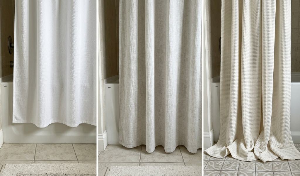 Curved shower rod with properly fitted bathroom curtain