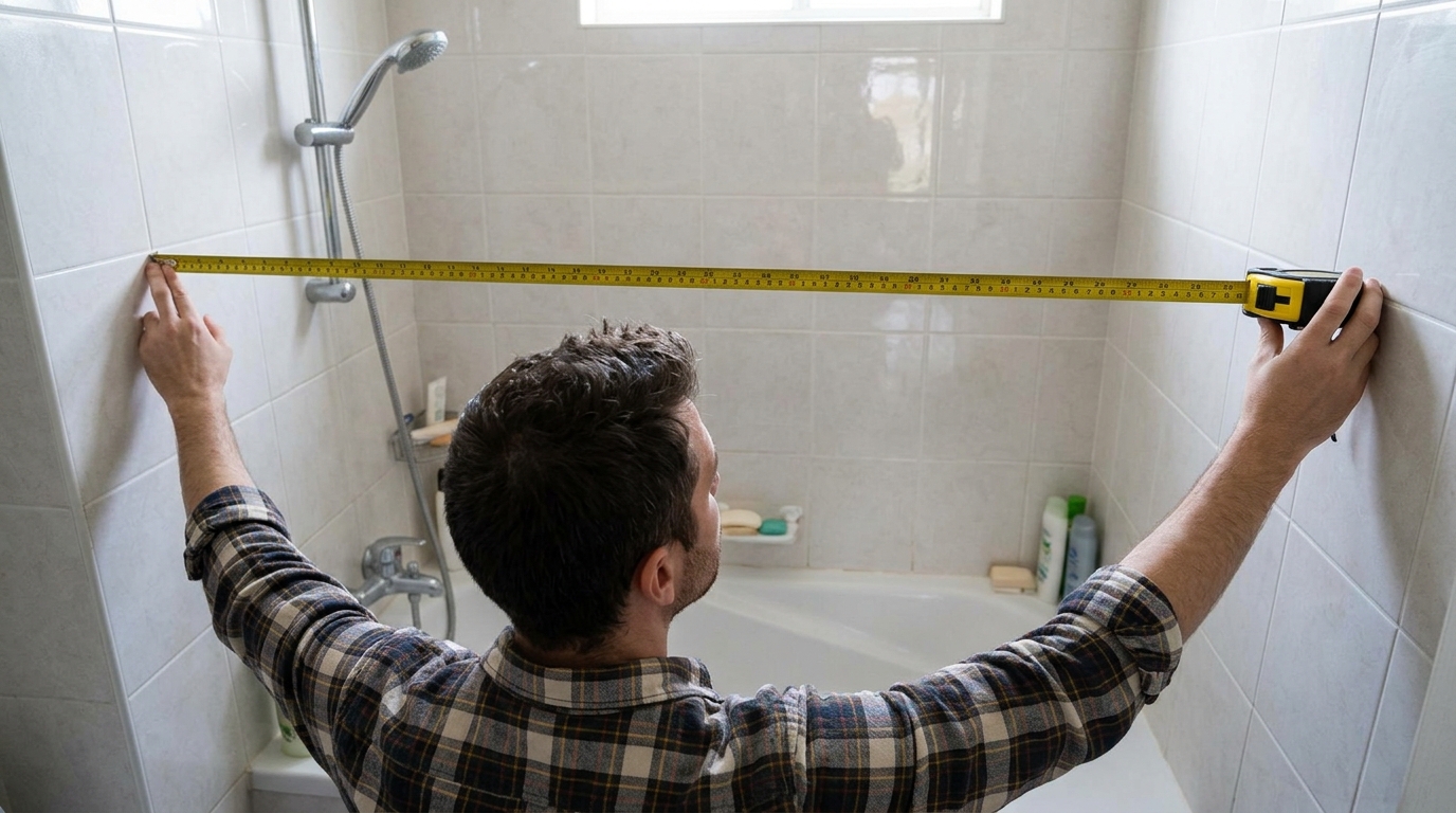 Fixed shower curtain rod brackets aligned level across finished walls