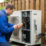 HVAC technician presenting an itemized heat pump repair cost estimate