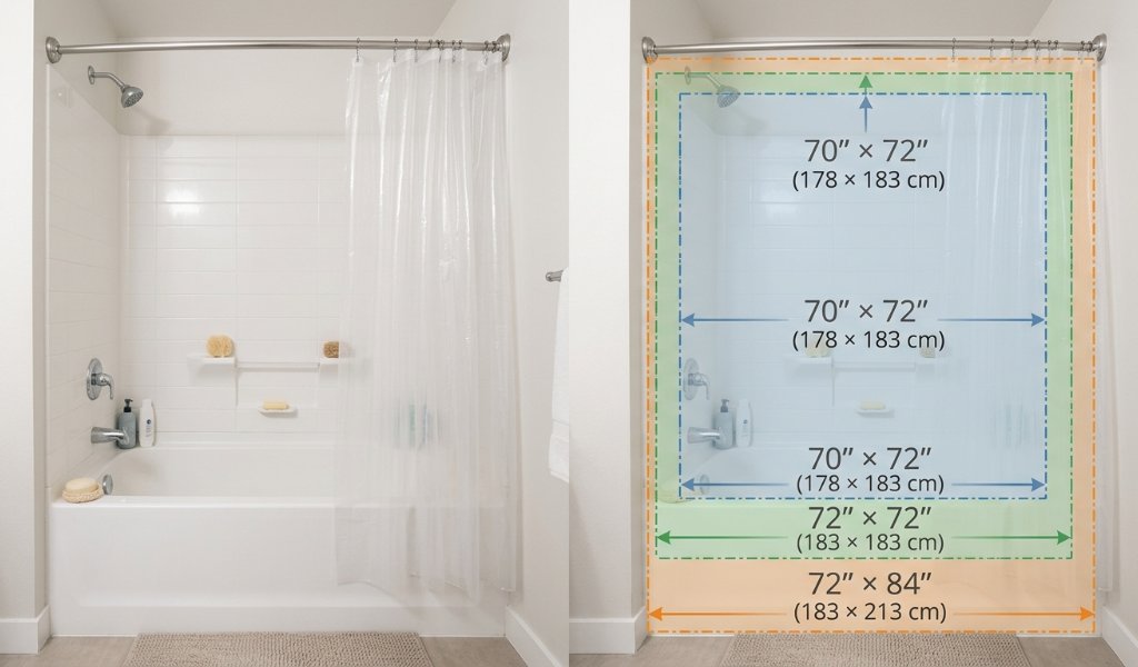 Measuring shower rod width and liner drop above a tub