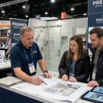 Homeowners browsing kitchen cabinet displays at a Seattle home remodeling show