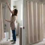 Standard 72-inch shower curtain hanging above a bathtub