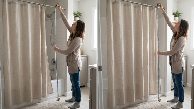 Standard 72-inch shower curtain hanging above a bathtub