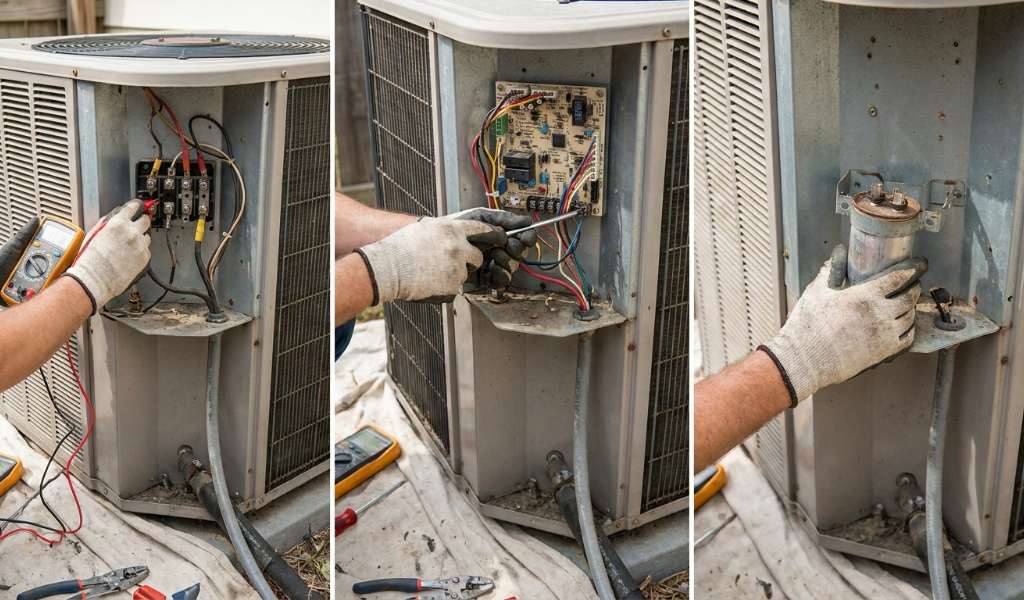 compressor being removed from a heat pump outdoor unit for replacement