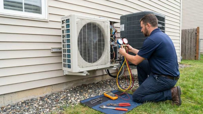 ductless mini-split indoor wall unit with front panel removed for cleaning