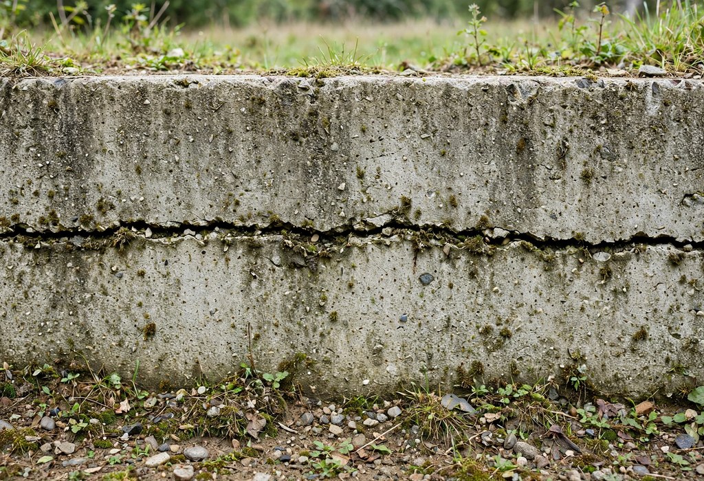 Homeowners insurance foundation cracks: close view of a horizontal crack across a concrete wall