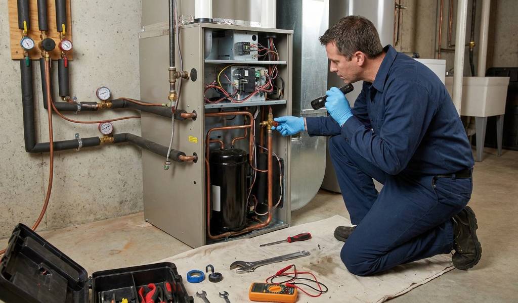 technician testing antifreeze concentration in a geothermal ground loop system